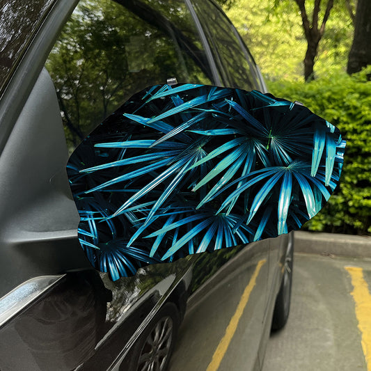 Turquoise Tropical Leaves Print Car Side Mirror Covers