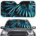 Turquoise Tropical Leaves Print Car Windshield Sun Shade