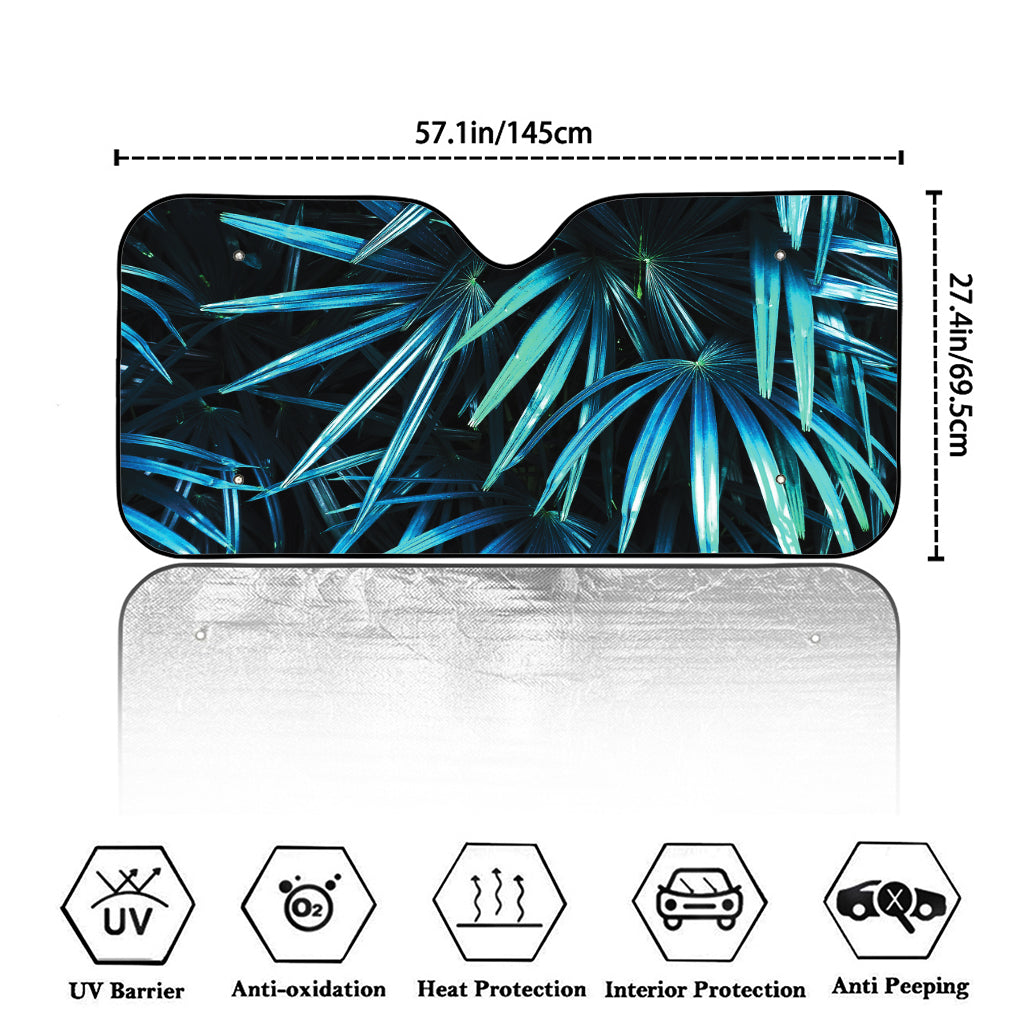 Turquoise Tropical Leaves Print Car Windshield Sun Shade