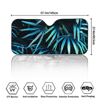 Turquoise Tropical Leaves Print Car Windshield Sun Shade