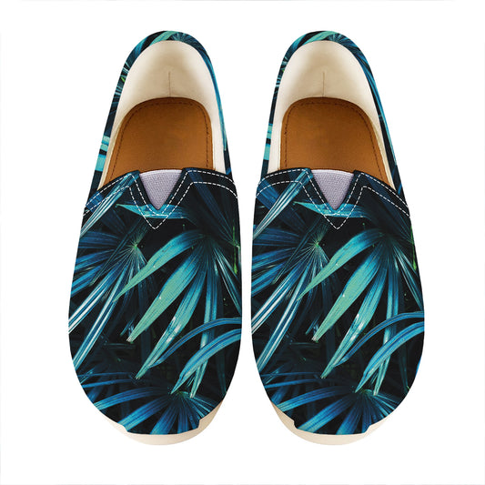Turquoise Tropical Leaves Print Casual Shoes