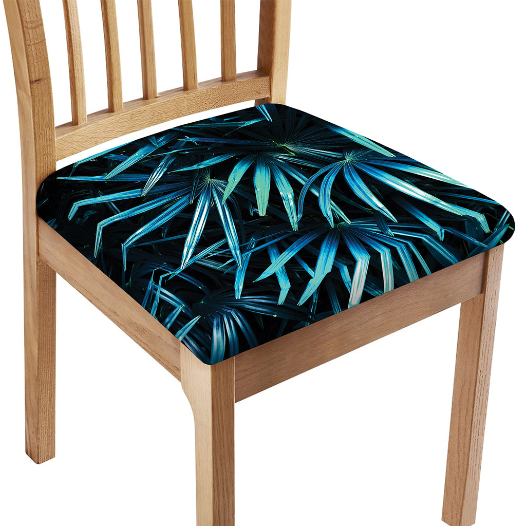 Turquoise Tropical Leaves Print Chair Cushion Cover