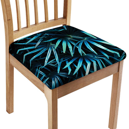 Turquoise Tropical Leaves Print Chair Cushion Cover