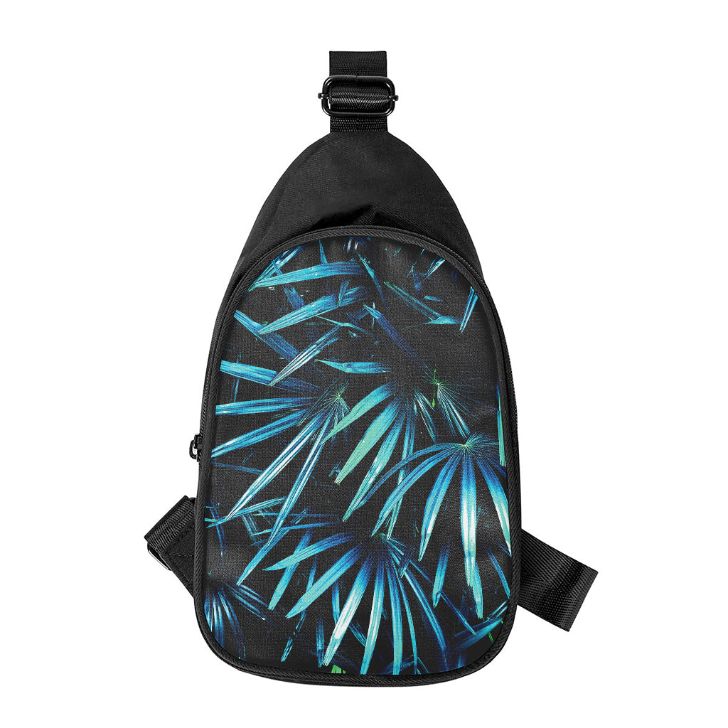 Turquoise Tropical Leaves Print Chest Bag
