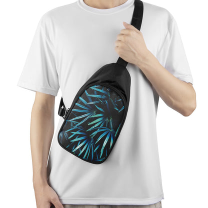 Turquoise Tropical Leaves Print Chest Bag