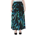 Turquoise Tropical Leaves Print Chiffon Maxi Skirt