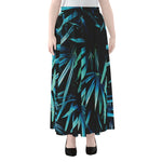Turquoise Tropical Leaves Print Chiffon Maxi Skirt