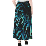 Turquoise Tropical Leaves Print Chiffon Maxi Skirt