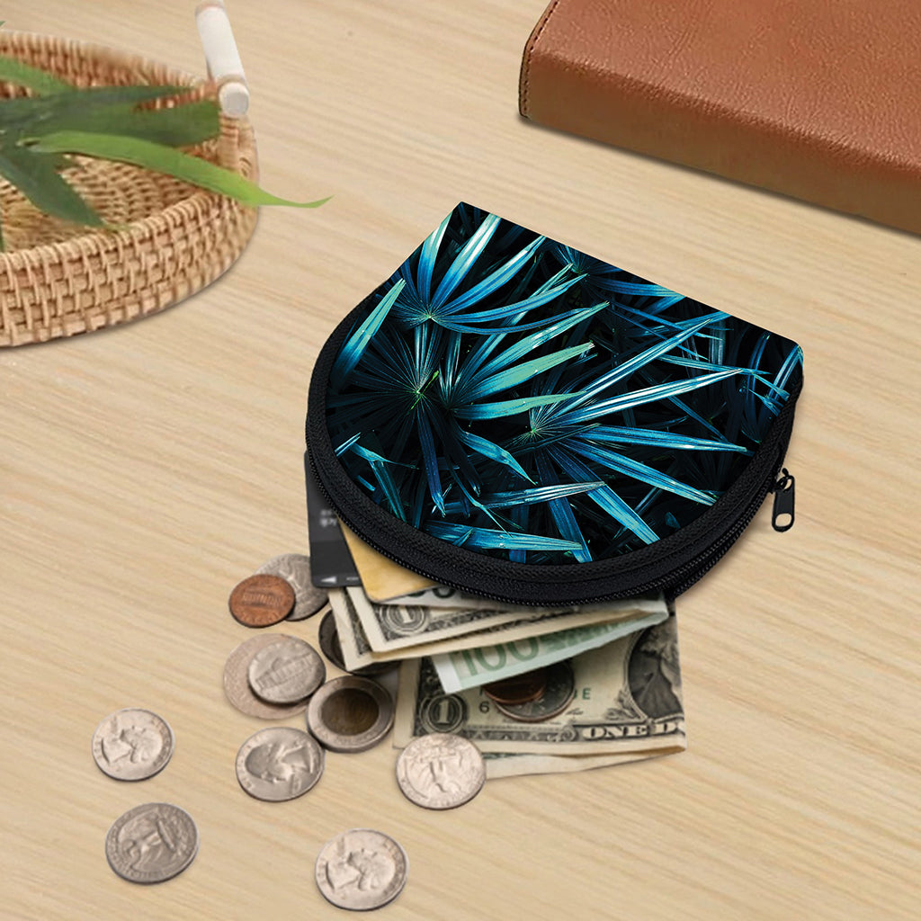Turquoise Tropical Leaves Print Coin Purse