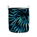 Turquoise Tropical Leaves Print Collapsible Laundry Basket