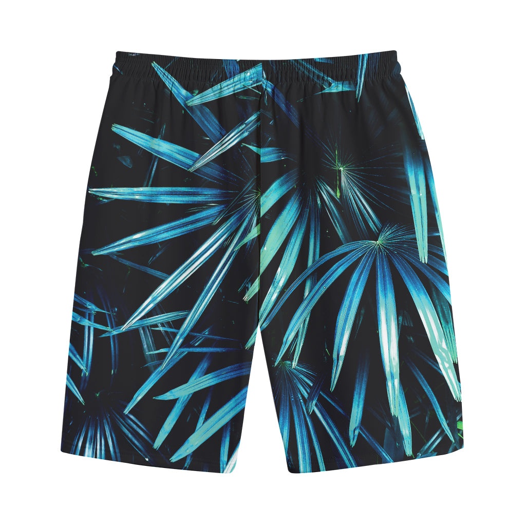 Turquoise Tropical Leaves Print Cotton Shorts