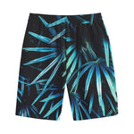 Turquoise Tropical Leaves Print Cotton Shorts