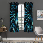 Turquoise Tropical Leaves Print Curtain