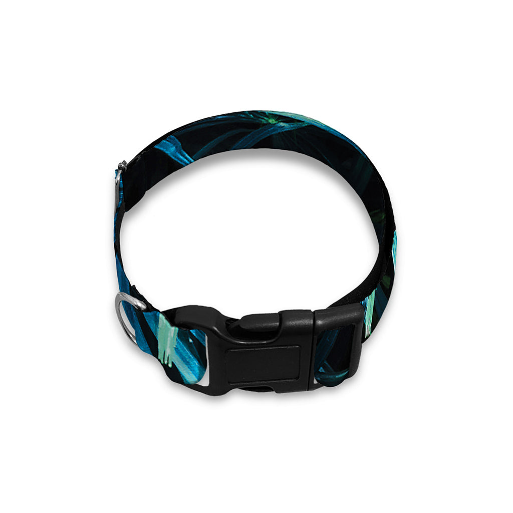 Turquoise Tropical Leaves Print Dog Collar
