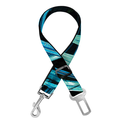Turquoise Tropical Leaves Print Dog Seat Belt
