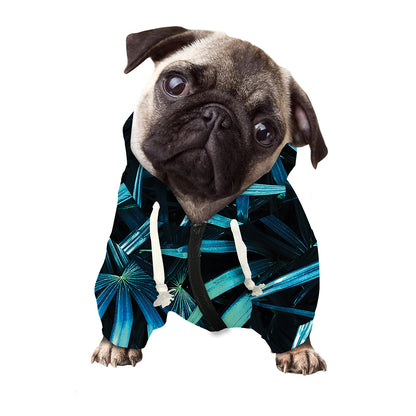 Turquoise Tropical Leaves Print Dog Zip Up Hoodie
