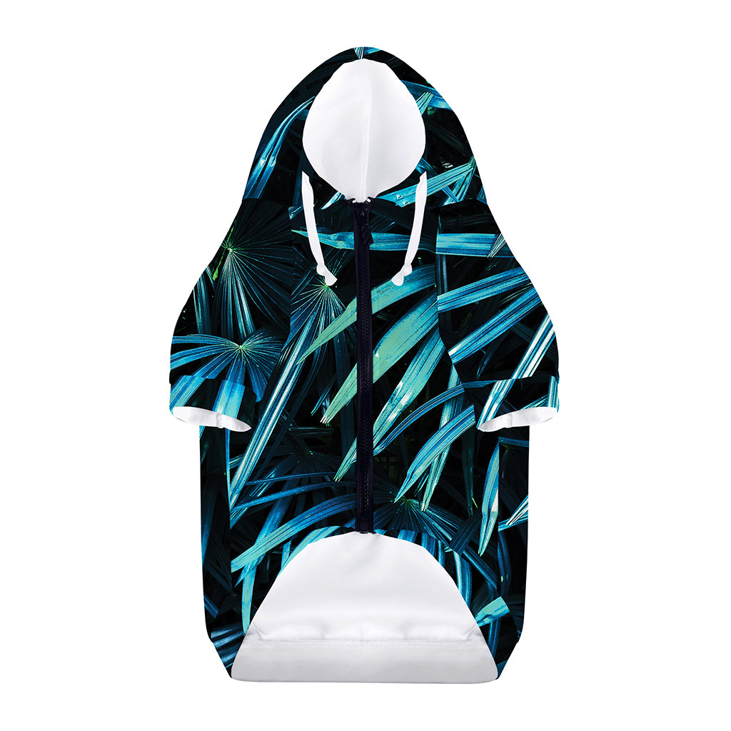 Turquoise Tropical Leaves Print Dog Zip Up Hoodie