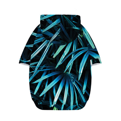 Turquoise Tropical Leaves Print Dog Zip Up Hoodie