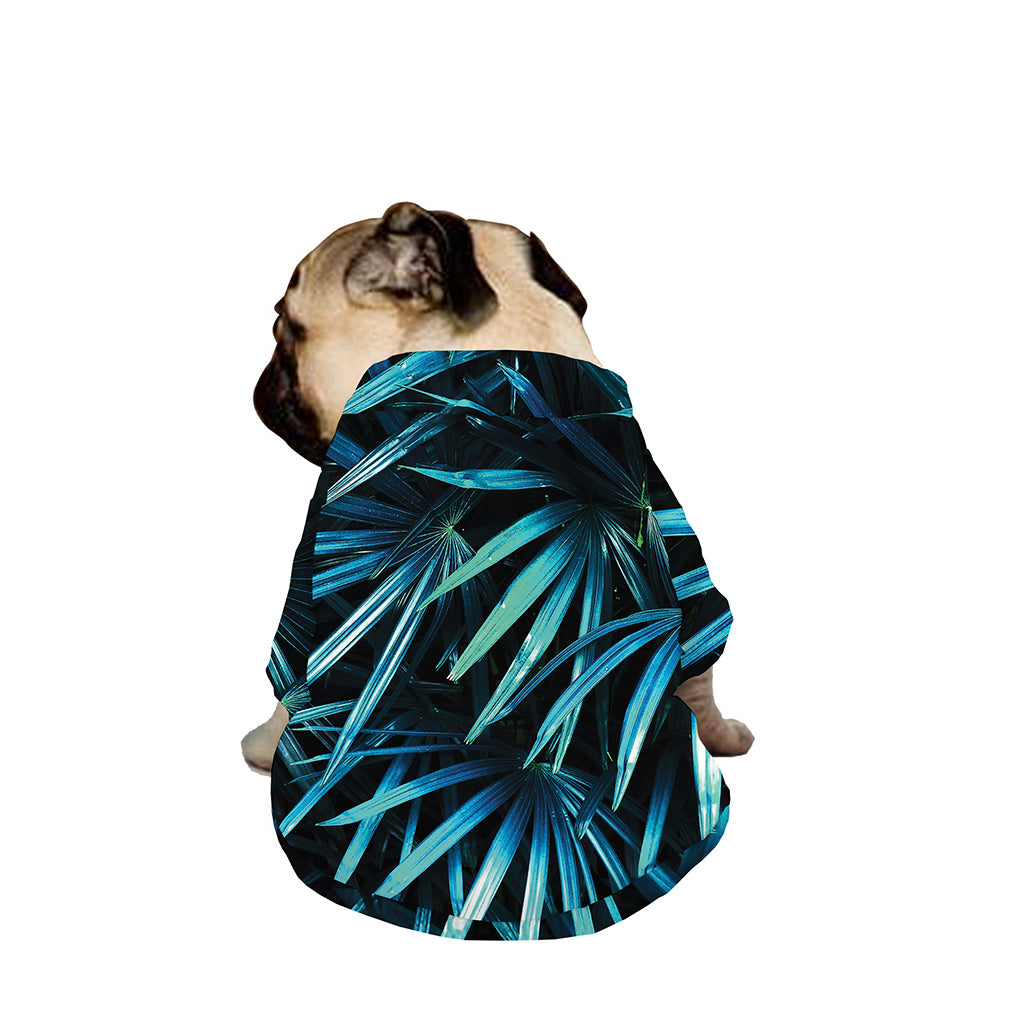 Turquoise Tropical Leaves Print Dog Zip Up Jacket