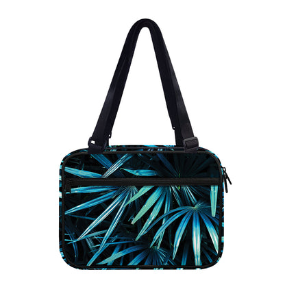 Turquoise Tropical Leaves Print Double Strap Bible Bag