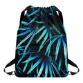 Turquoise Tropical Leaves Print Drawstring Backpack