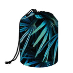 Turquoise Tropical Leaves Print Drawstring Makeup Bag