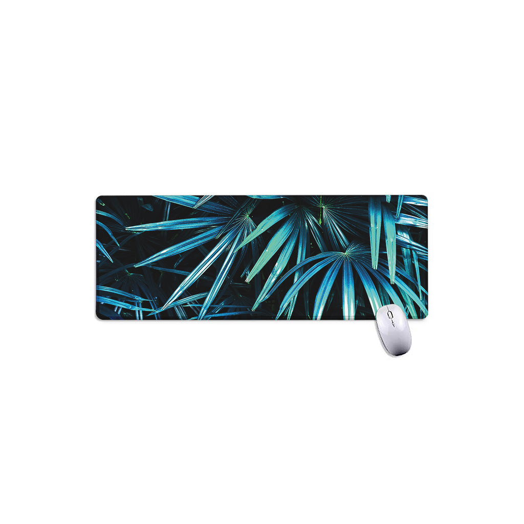 Turquoise Tropical Leaves Print Extended Mouse Pad