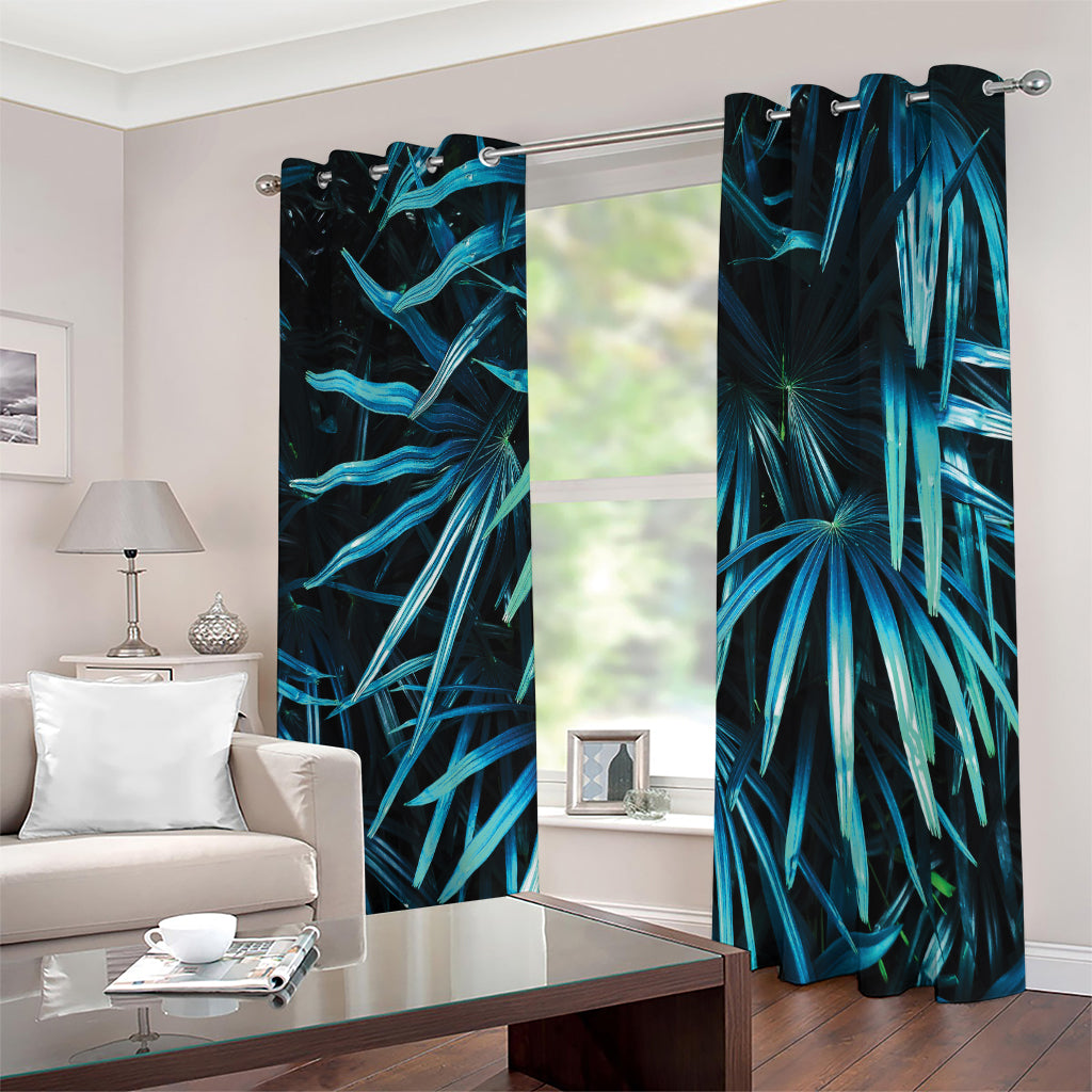 Turquoise Tropical Leaves Print Extra Wide Grommet Curtains