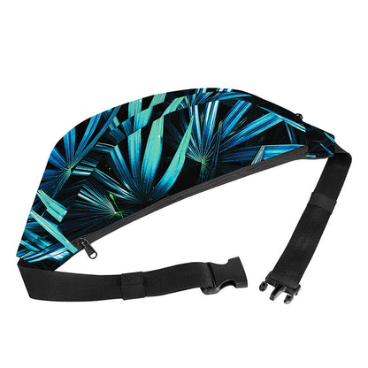 Turquoise Tropical Leaves Print Fanny Pack