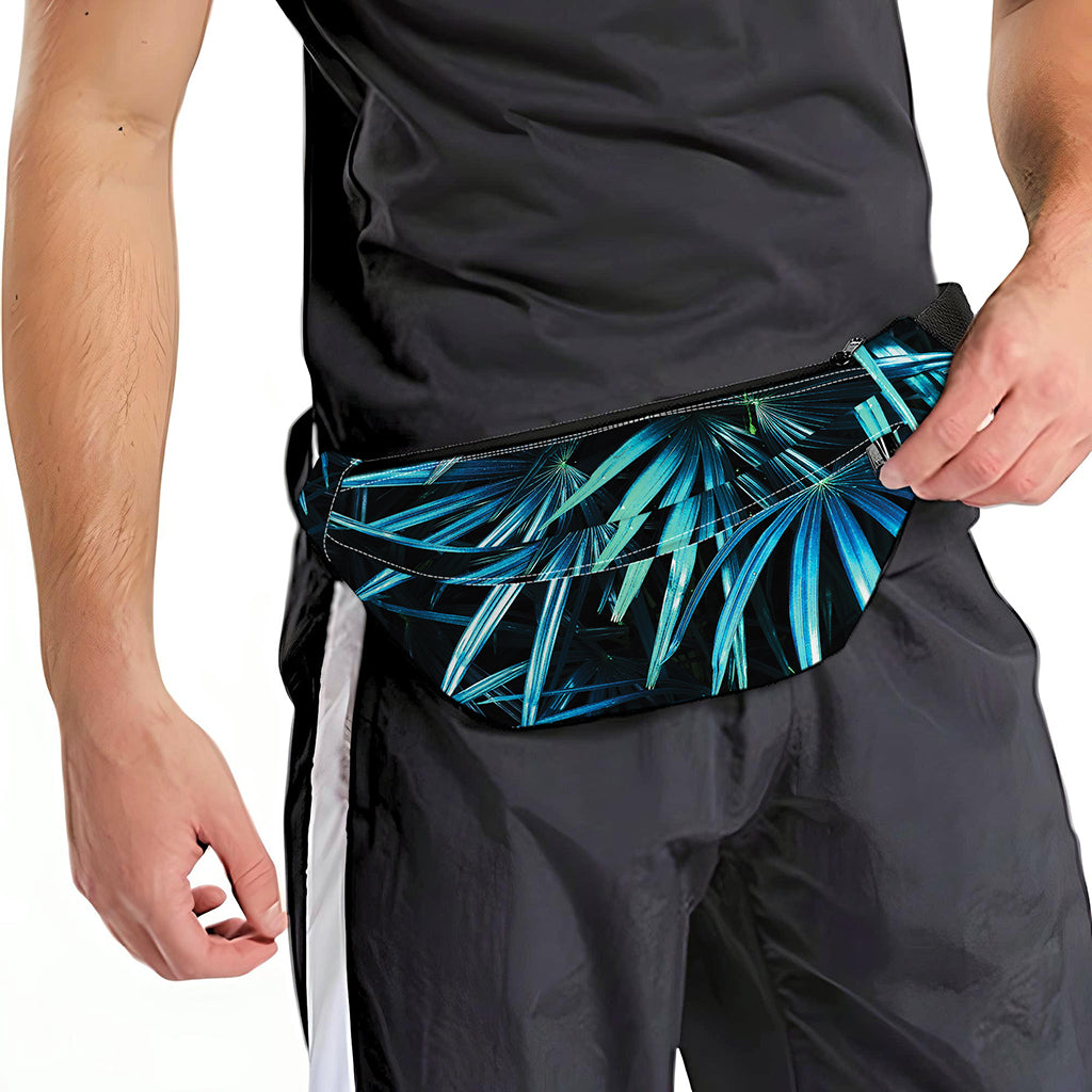Turquoise Tropical Leaves Print Fanny Pack