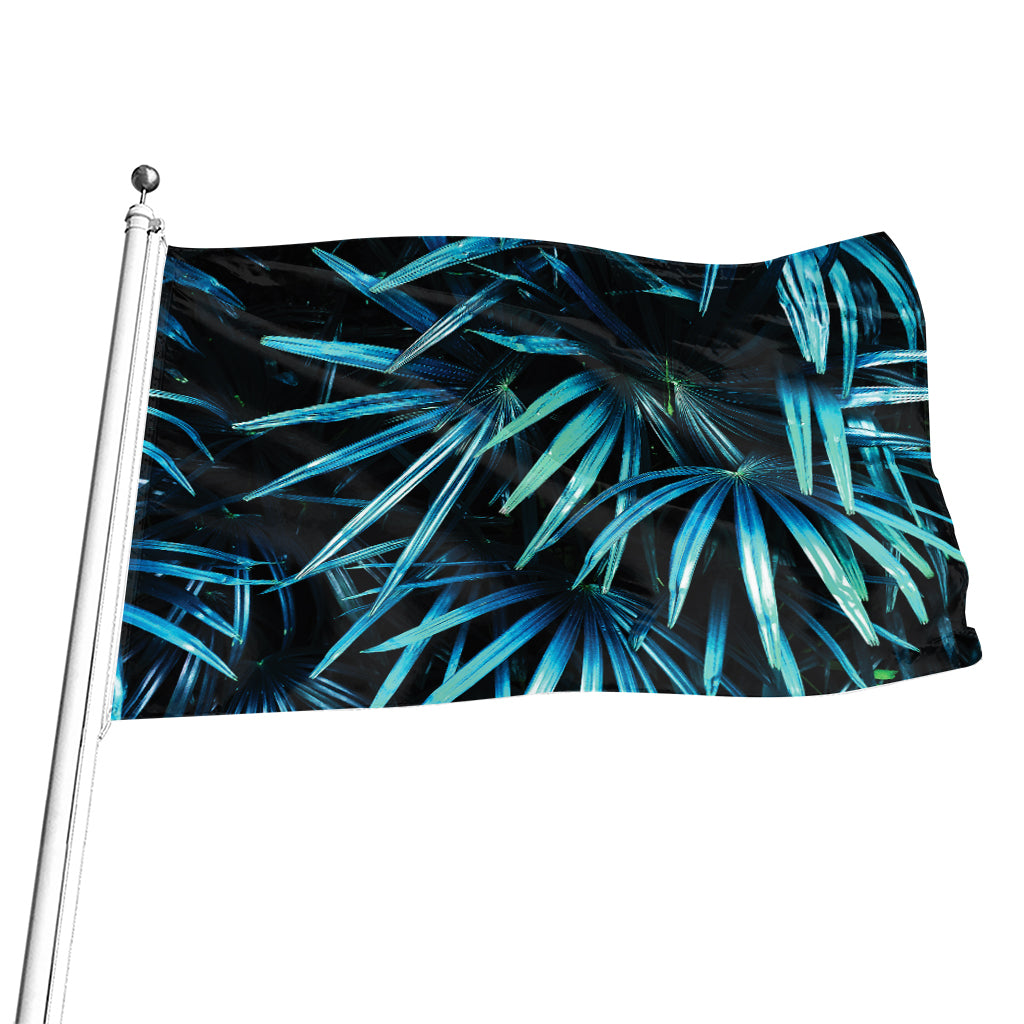 Turquoise Tropical Leaves Print Flag