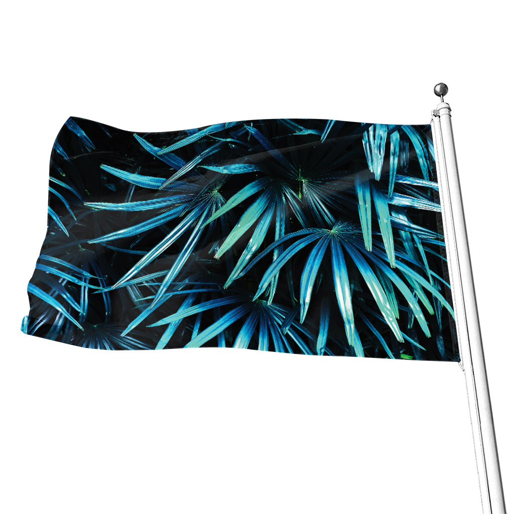 Turquoise Tropical Leaves Print Flag