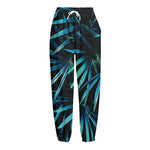 Turquoise Tropical Leaves Print Fleece Lined Knit Pants