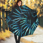 Turquoise Tropical Leaves Print Foldable Umbrella