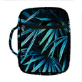 Turquoise Tropical Leaves Print Front Pocket Bible Bag