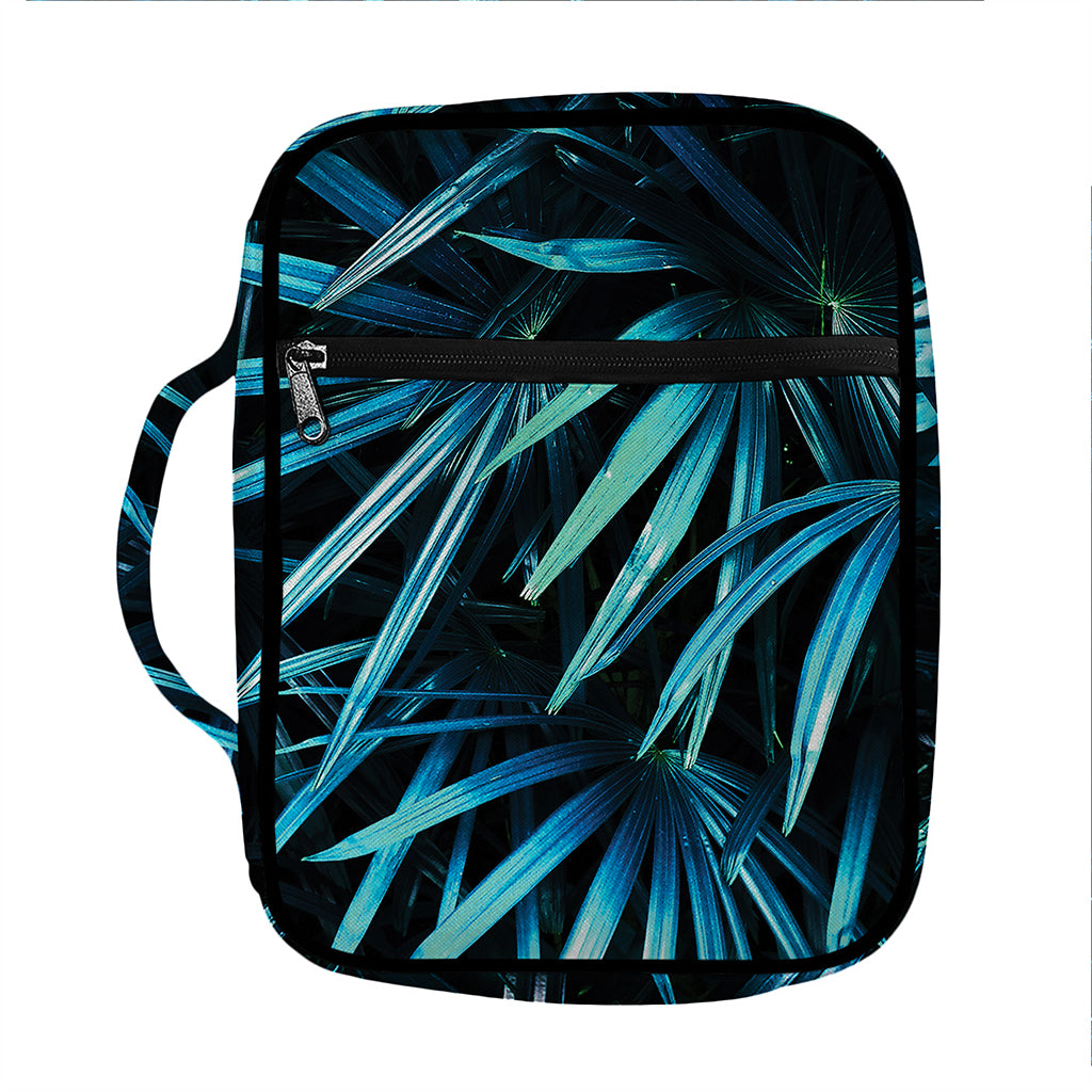 Turquoise Tropical Leaves Print Front Pocket Bible Bag