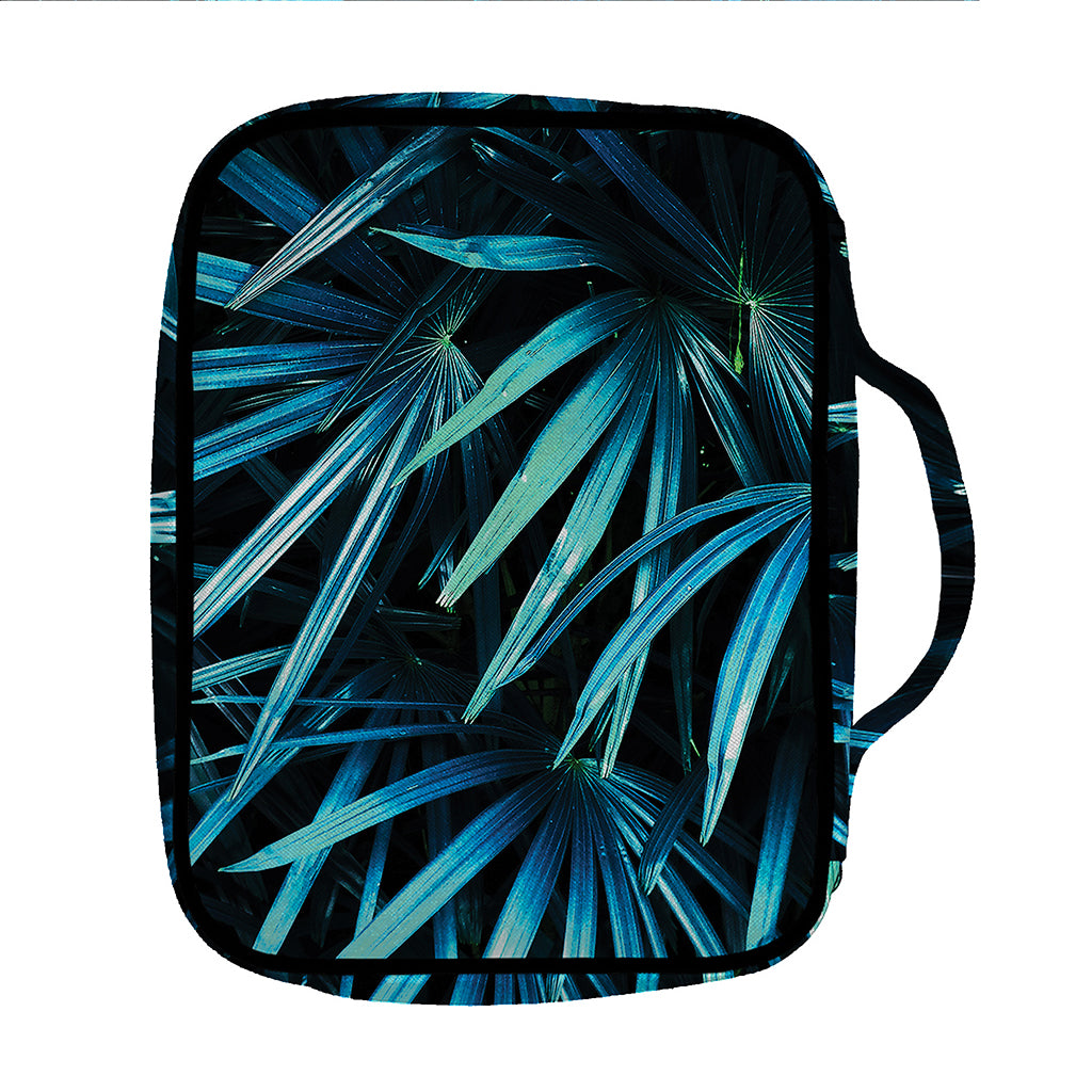 Turquoise Tropical Leaves Print Front Pocket Bible Bag