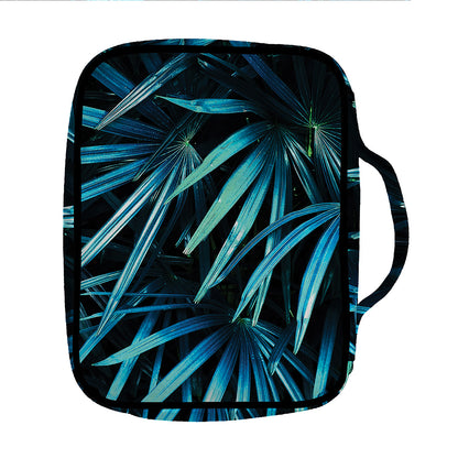Turquoise Tropical Leaves Print Front Pocket Bible Bag