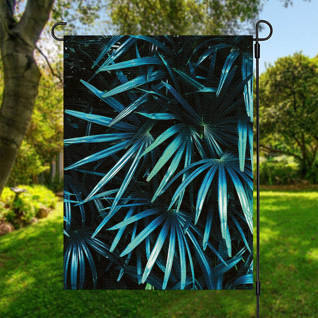 Turquoise Tropical Leaves Print Garden Flag