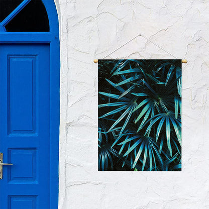 Turquoise Tropical Leaves Print Garden Flag