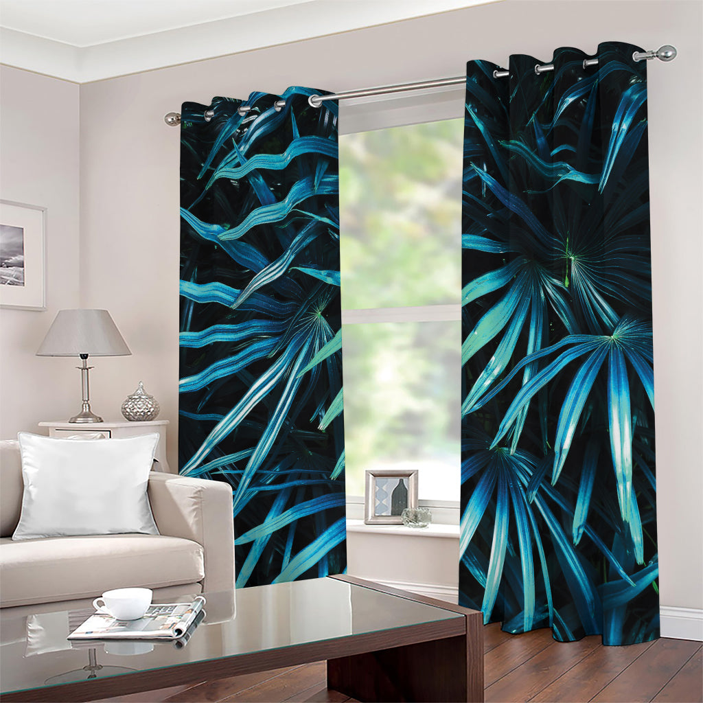 Turquoise Tropical Leaves Print Grommet Curtains