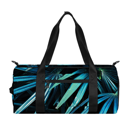 Turquoise Tropical Leaves Print Gym Bag