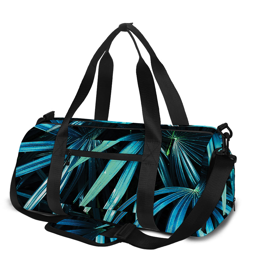 Turquoise Tropical Leaves Print Gym Bag