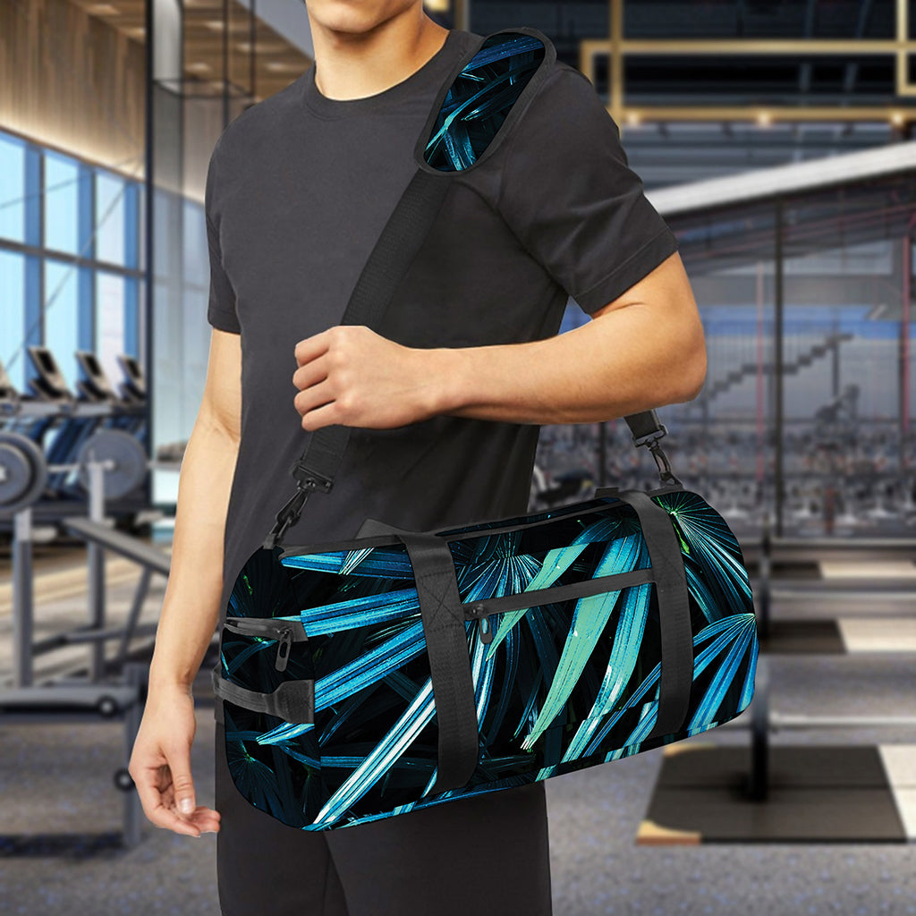 Turquoise Tropical Leaves Print Gym Bag