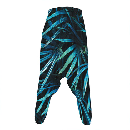 Turquoise Tropical Leaves Print Hammer Pants