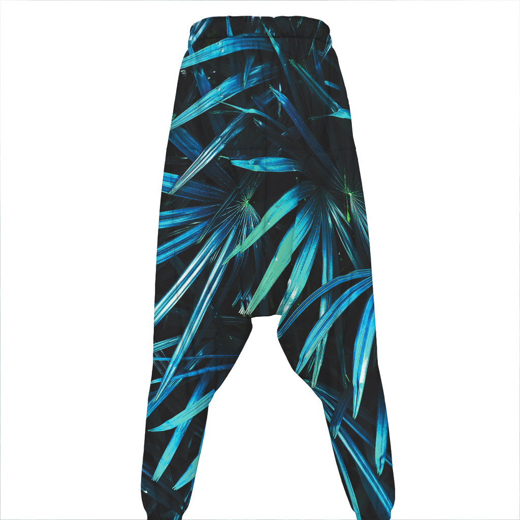 Turquoise Tropical Leaves Print Hammer Pants
