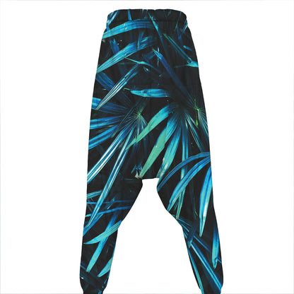 Turquoise Tropical Leaves Print Hammer Pants