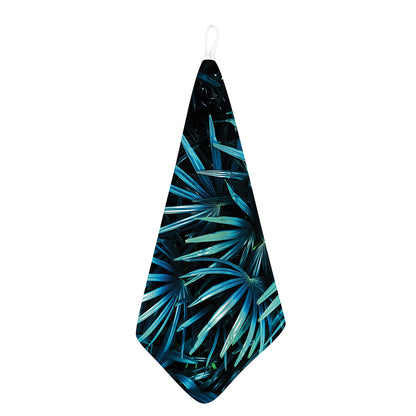 Turquoise Tropical Leaves Print Hand Towel