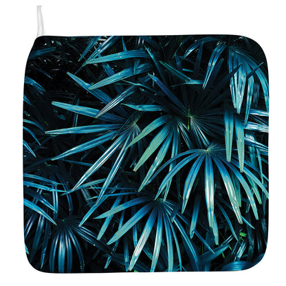Turquoise Tropical Leaves Print Hand Towel
