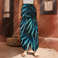 Turquoise Tropical Leaves Print Harem Pants